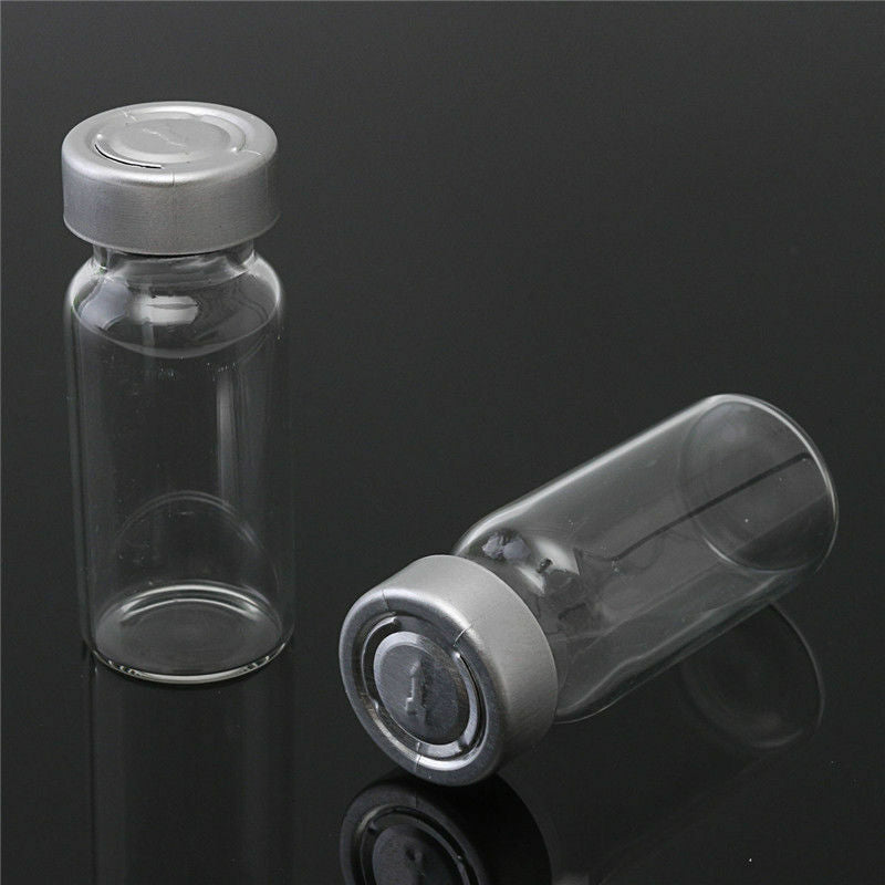 10Pcs 10ml Empty Sample Vial Clear Glass Bottles Jar Butyl Rubber Stopper