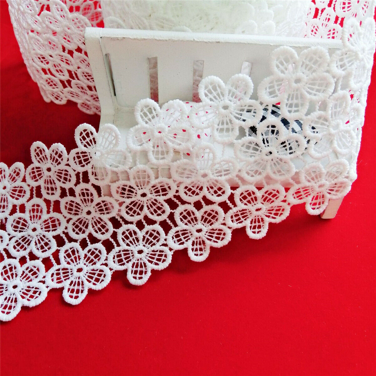 2 Yards Embroidery Floral White Cotton Daisy Lace Trim Sew On Flower Appliques