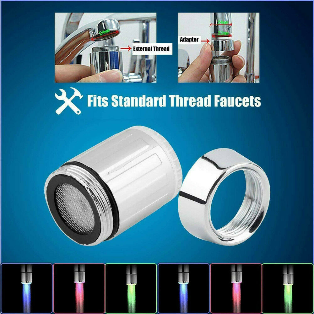 7 Color Changing Temperature Sensor LED Light Glow Water Faucet Stream Tap New