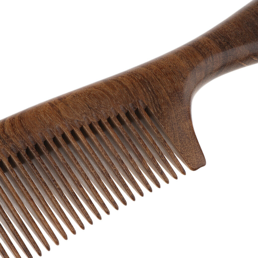 Handcrafted Natural Wooden Fine-toothed Anti-static Massage Comb with Handle