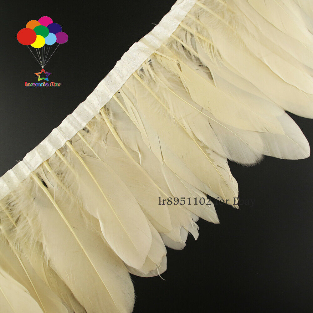 Dyed Khaki goose feather ribbons 15-20cm fringes 6-8in trims wedding costumes