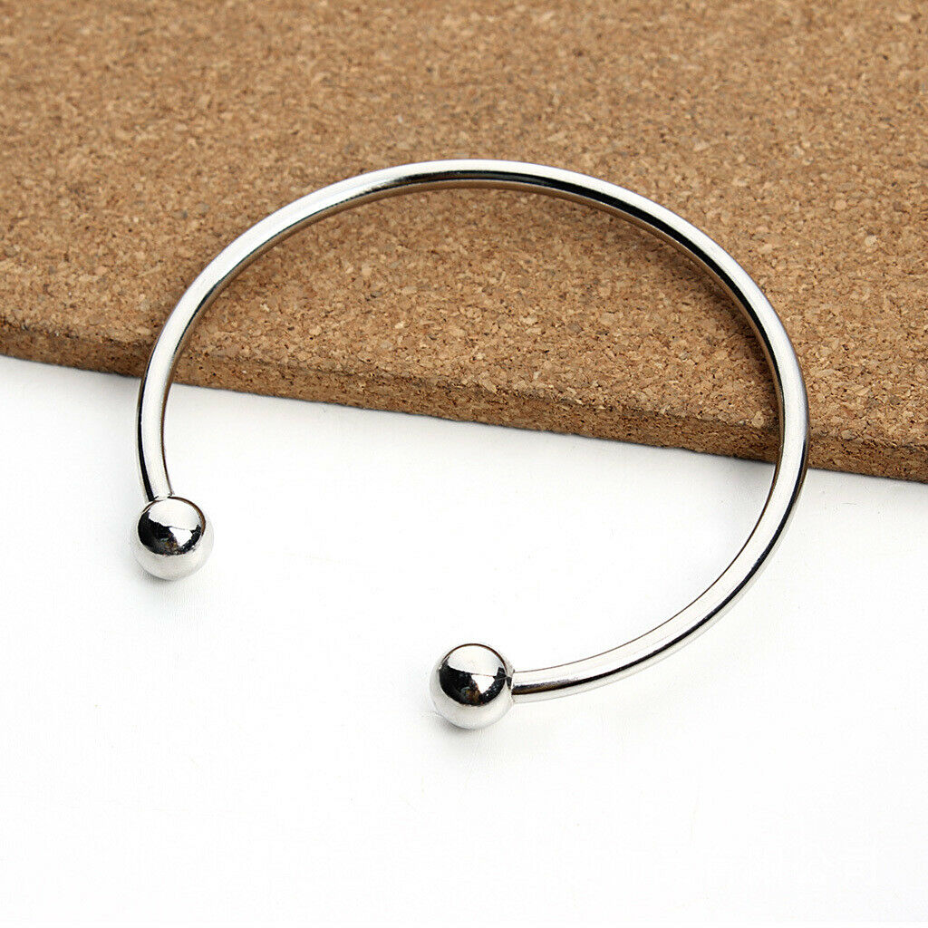 Double Ball Stainless Steel Open Cuff Bracelet Adjustable Mother Day Gift