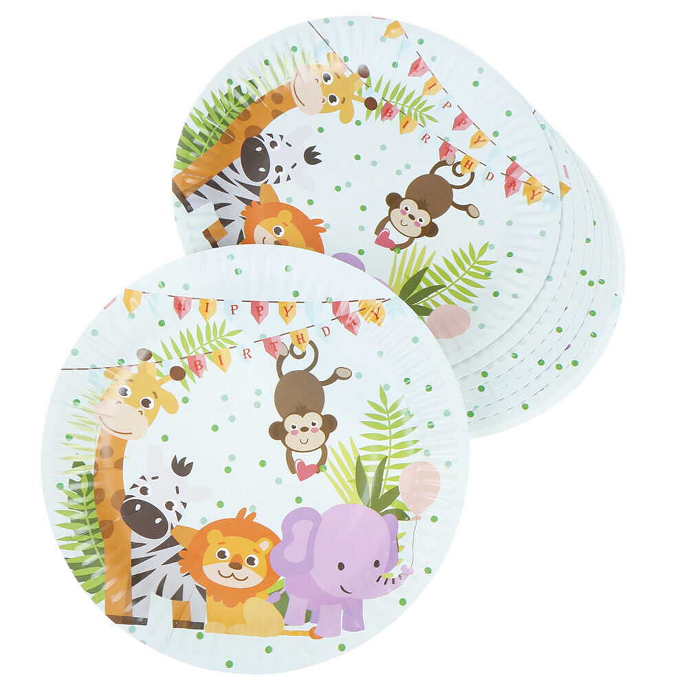 10pcs Safari animals theme paper plates kids birthday party disposable di.l8
