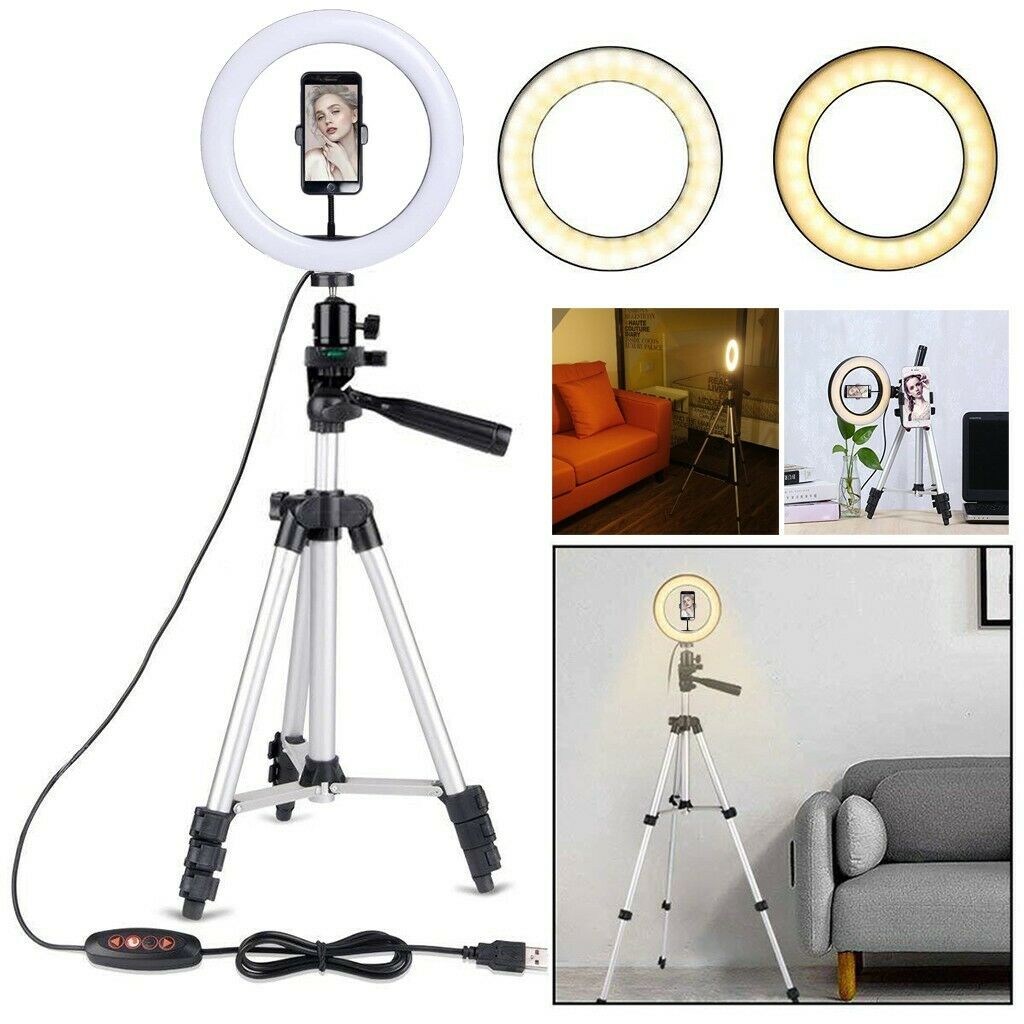 10IN LED SMD Ring Light Kit With Stand Dimmable 5500K For Camera Makeup Phone