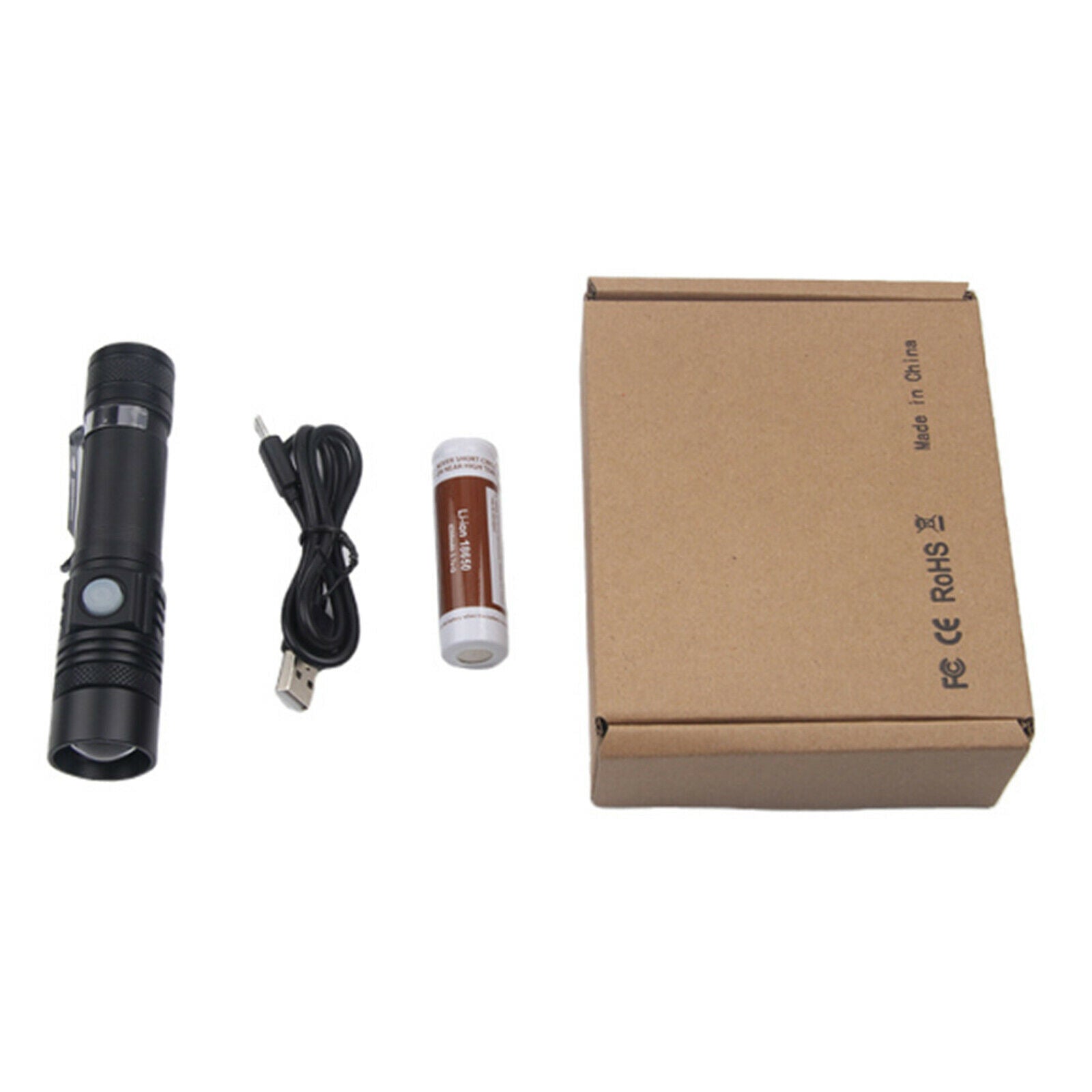 Compact Zoomable T6 LED Flashlight Rechargeable Portable Torch 4 Modes