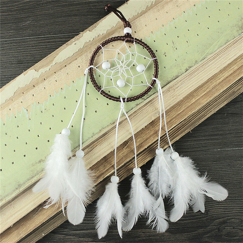 Dream Catcher With White Feather Beads Wall Hanging Decor Craft Car Ornam.l8