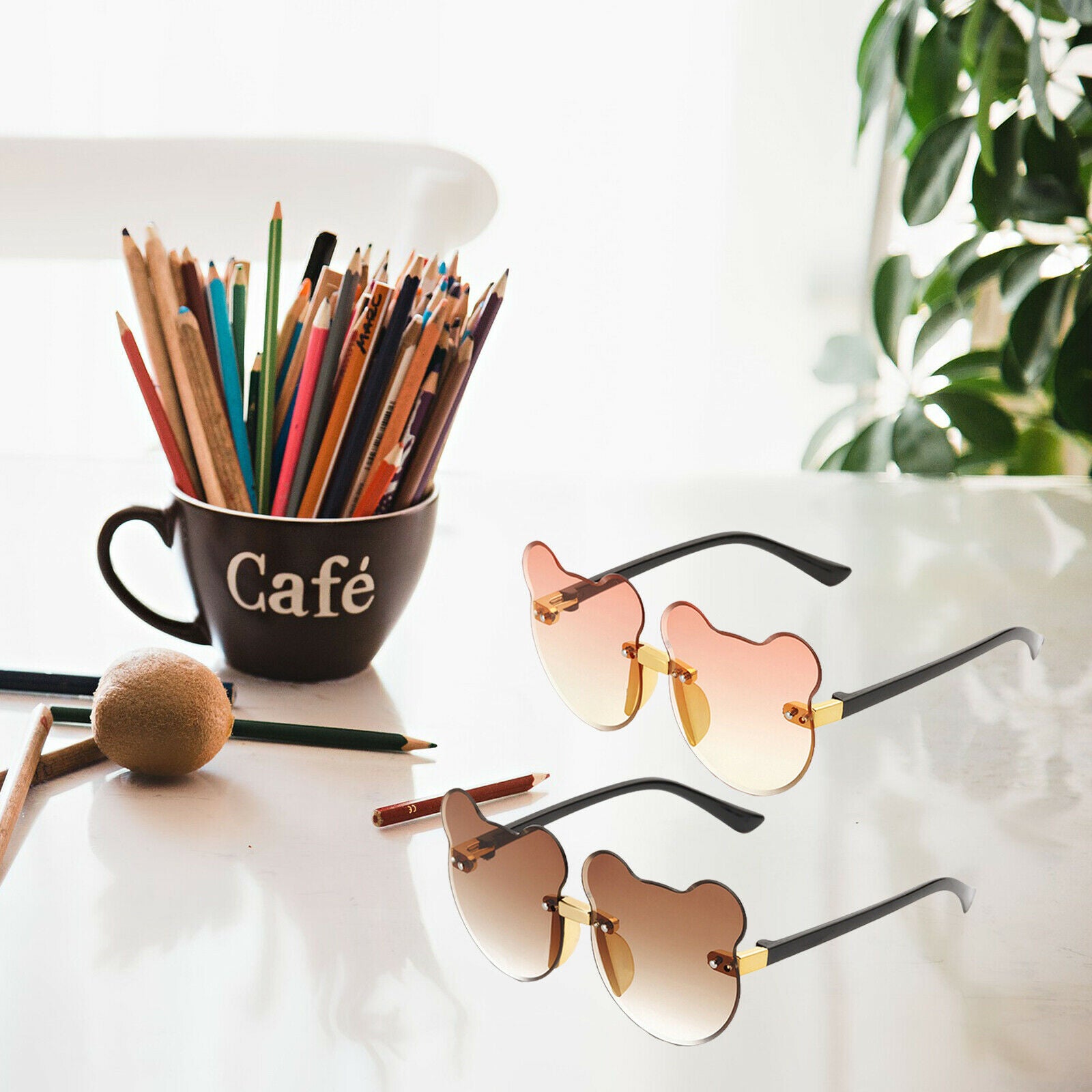 2pcs Cat Ear Sunglasses Rimless Decor Boys Girls UV Protection Glasses Gift