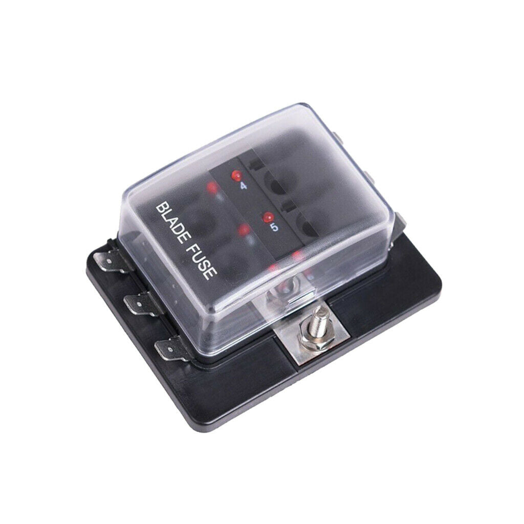 LED Safety Indictor Light Blade Fuse Box Circuit Fuse Block For Boat Car (6 Way)