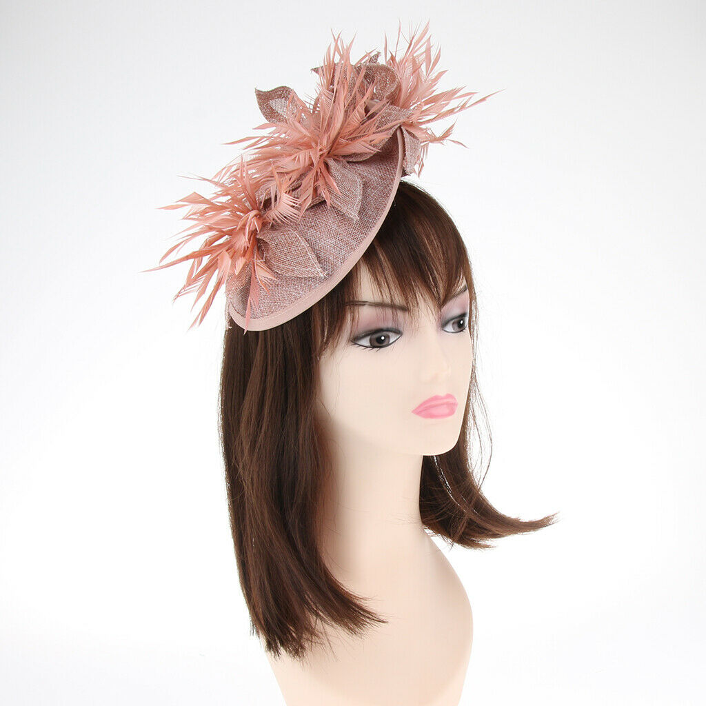 Sinamay Fascinator Pillbox Top Hat Cocktail Tea Party Feather Headwear Pink