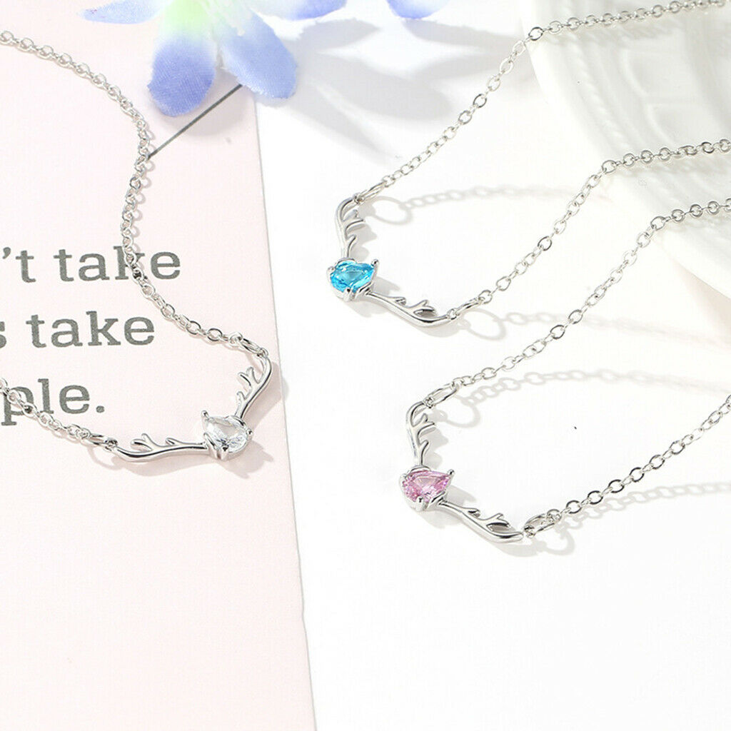 Christmas Themed Elk Deer Rhinestone Chain Necklace Lady Jewelry Pink