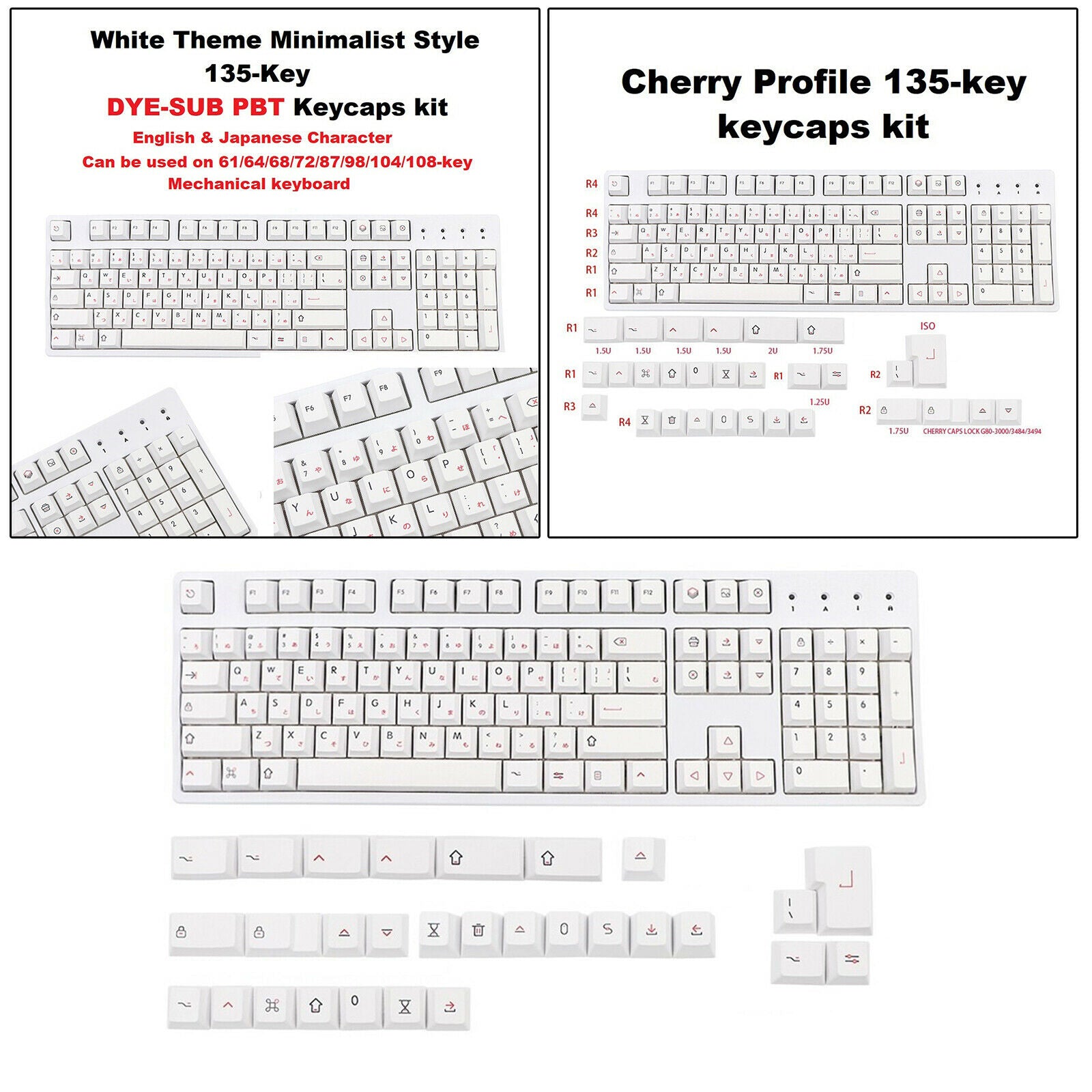 135 Keys PBT Japanese Keycap Theme for 61/64/68/72/87/98/104/108 Keyboard