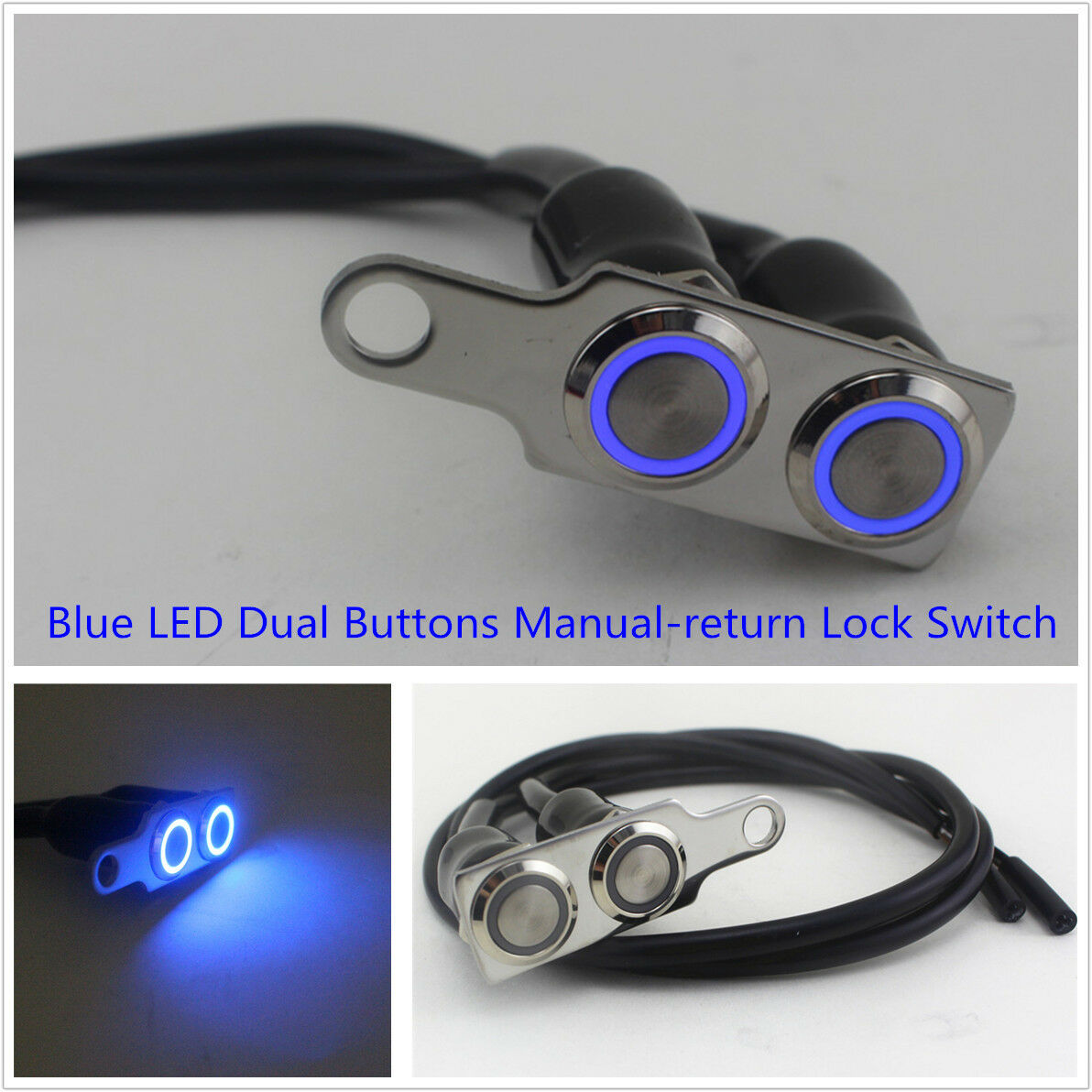 Blue LED Dual Button Manual-return Lock Switch For Motorcycle Headlight Fog Lamp