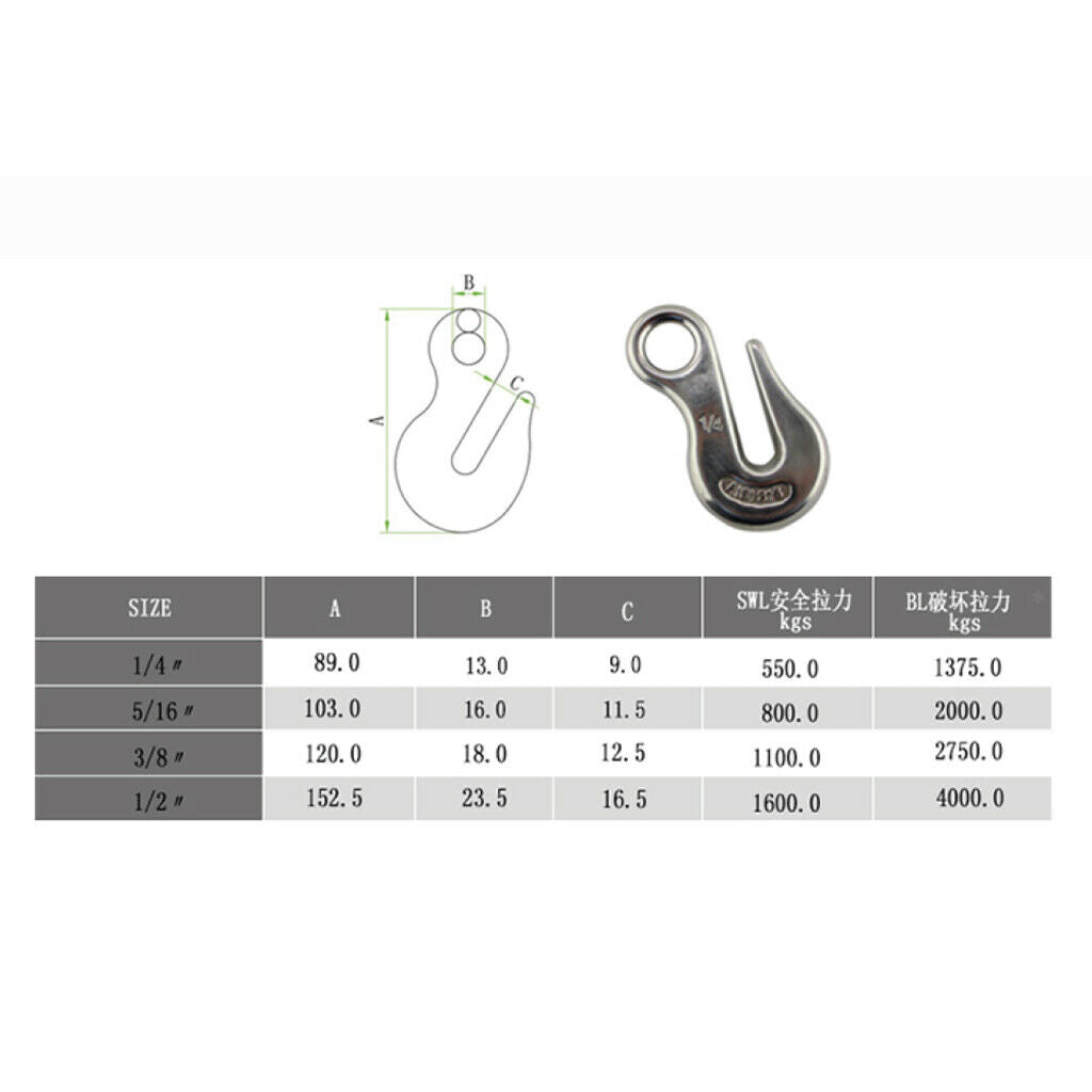 Eye   Hook   Stainless   Steel   3 / 8 "  for   Winch   Cable   Rope   ATV   UTV