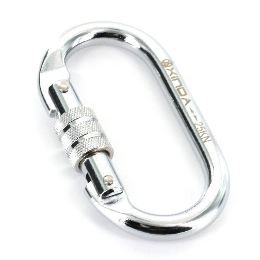 25KN Rock Climbing Screw Locking Steel Carabiner Arborist Carving Equipment