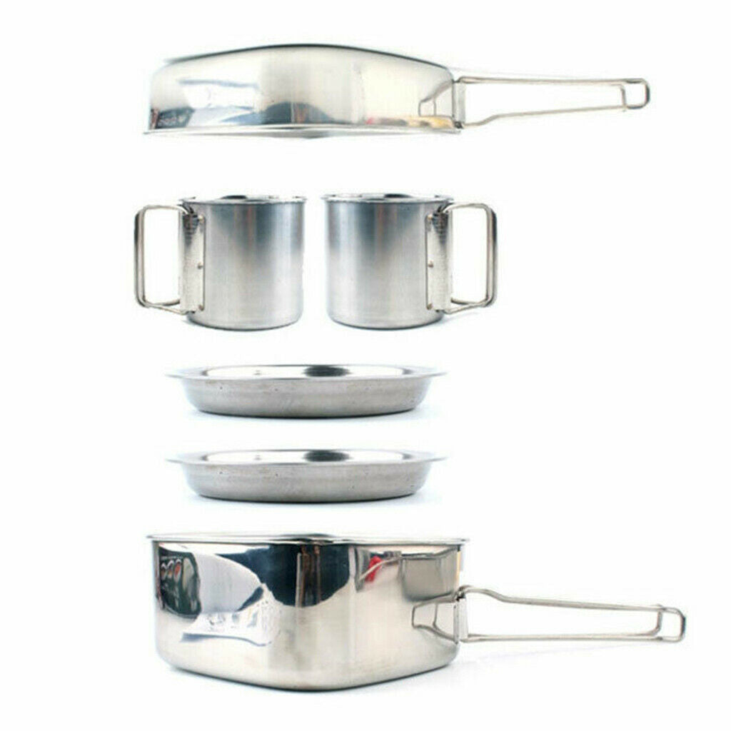 6pcs Cookware Outdoor Portable Cooking Fryer Wok Cups Plates Tableware Sets