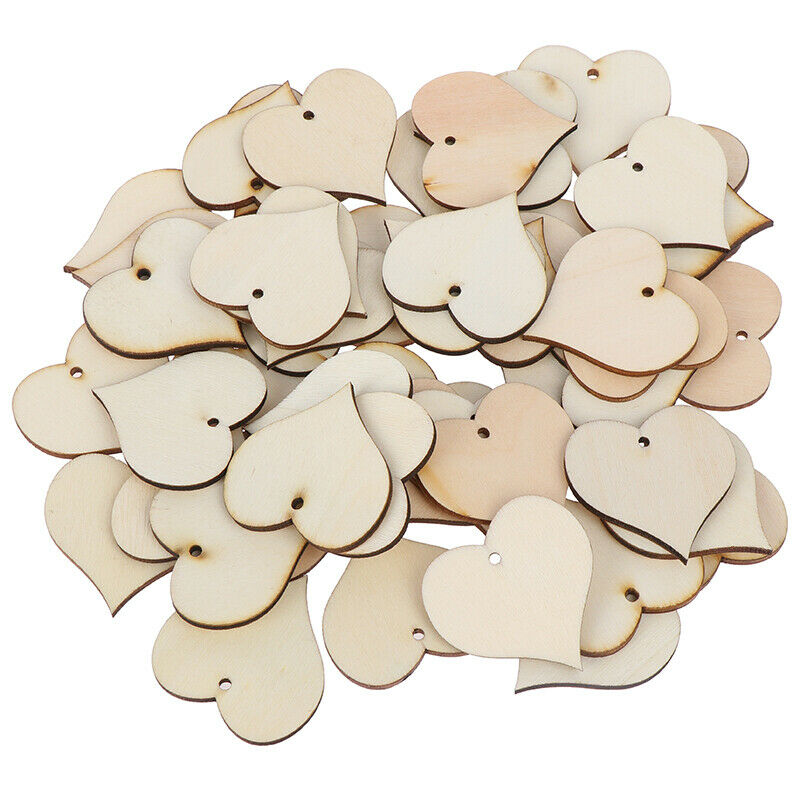 50pcs wooden heart patch Crafts Scrapbooking Supplies Handmade Graffiti BuDEAU
