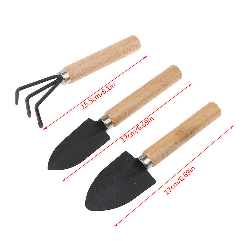 3pcs Mini Plant Garden Gardening Tools Set With Wooden Handle Tool Rake S.l8