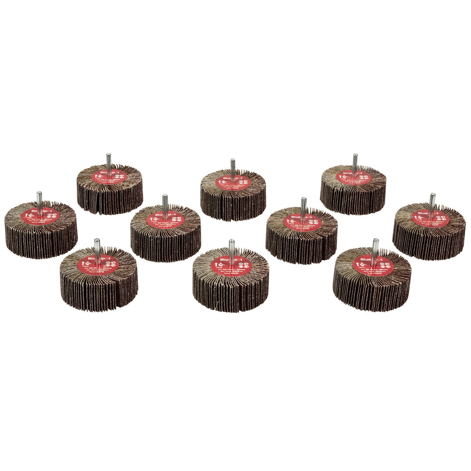 BlueSpot Flap Wheels In Box 10 Pcs 60 Grit 80mm