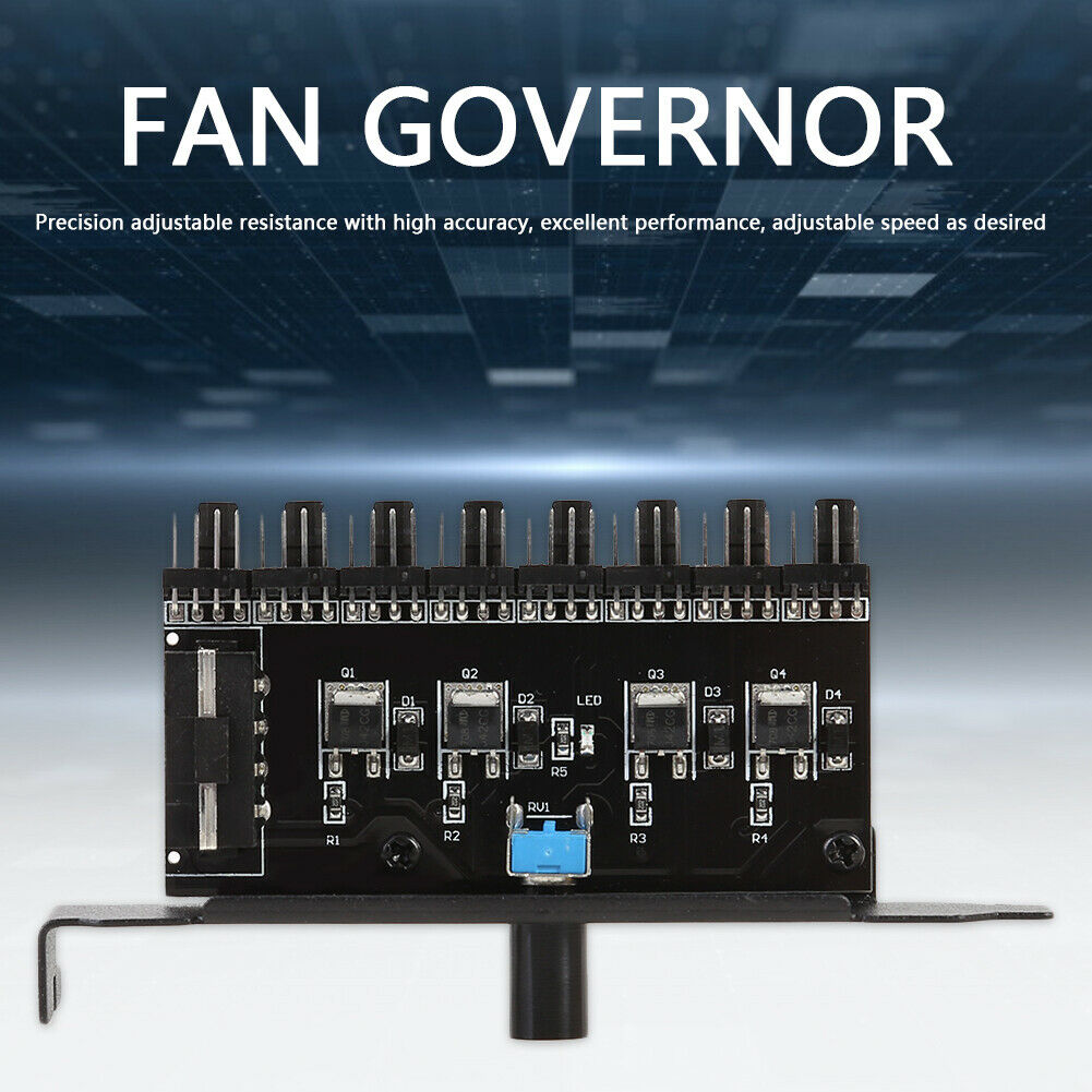 8 Channels Cooling Fan HUB 4Pin Power Supply Radiator Speed Controller @