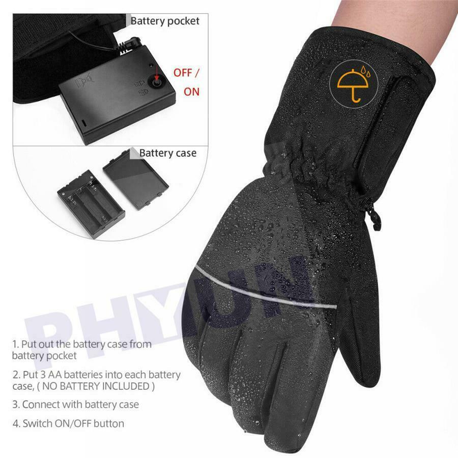 Black Motorcycle Fabric Heated Gloves Winter Warm Electric Waterproof Pair