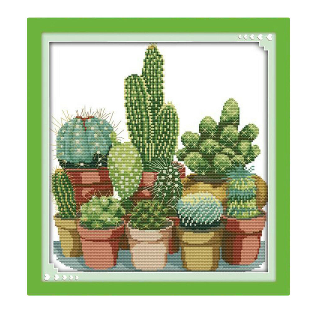 Cactuses Stamped Cross Stitch Kits DIY Needlework for Beginners 14CT 34x35cm