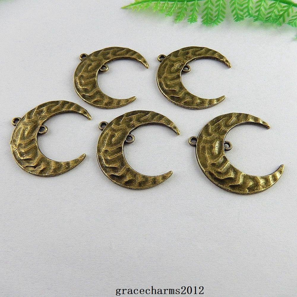 10pcs Antiqued Bronze Uneven Surface Crescent Pendant Moon Alloy Charm 33*31*1mm
