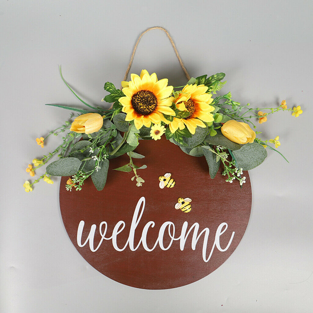 Wooden Hanging Round Plaque Flower Wreath Gift Living Room Home Decoration