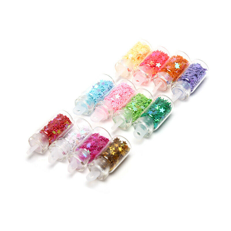 12 Nail Art Glitter Flakes Sequin Caviar UV Gel Decor Dust Tips Bott PxJ TdJ Kt