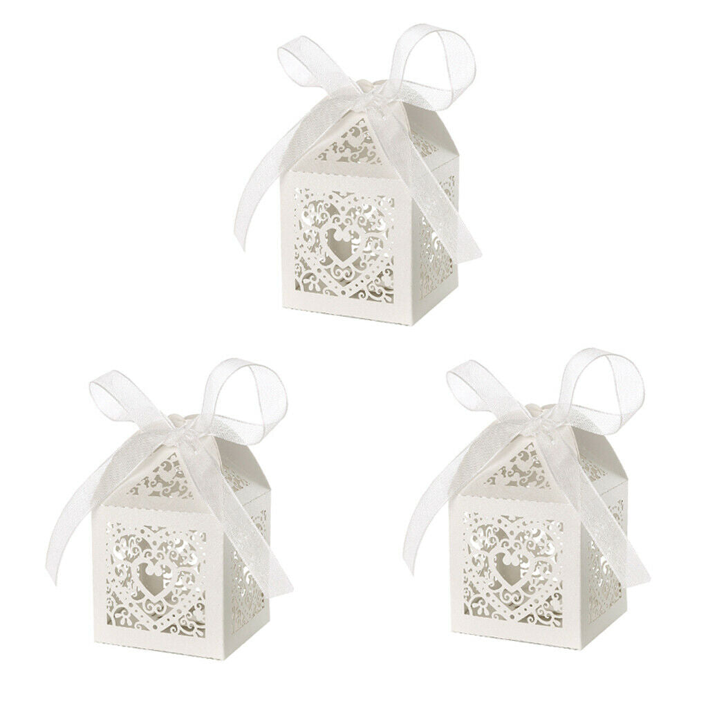 150pcs Romantic Hollowed Love Heart Paper Party Wedding Favor Ribbon Candy Boxes