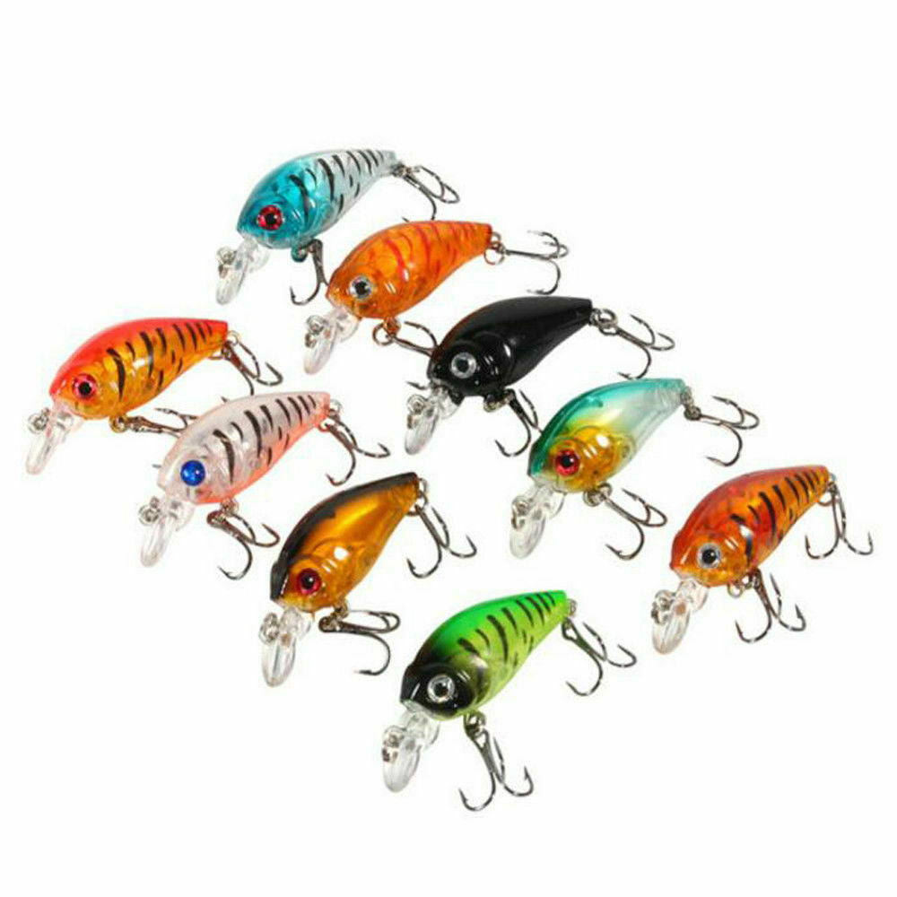 5pcs Fishing Lures Crankbaits Treble Hooks Randomly Baits Tackle Bass Minnow US.