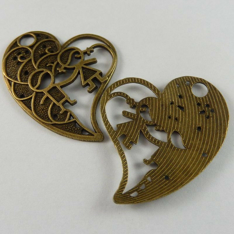 8 pcs Antiqued Bronze Heart Pendant Charm Jewelry Crafts Couple Lover 46*36*2mm