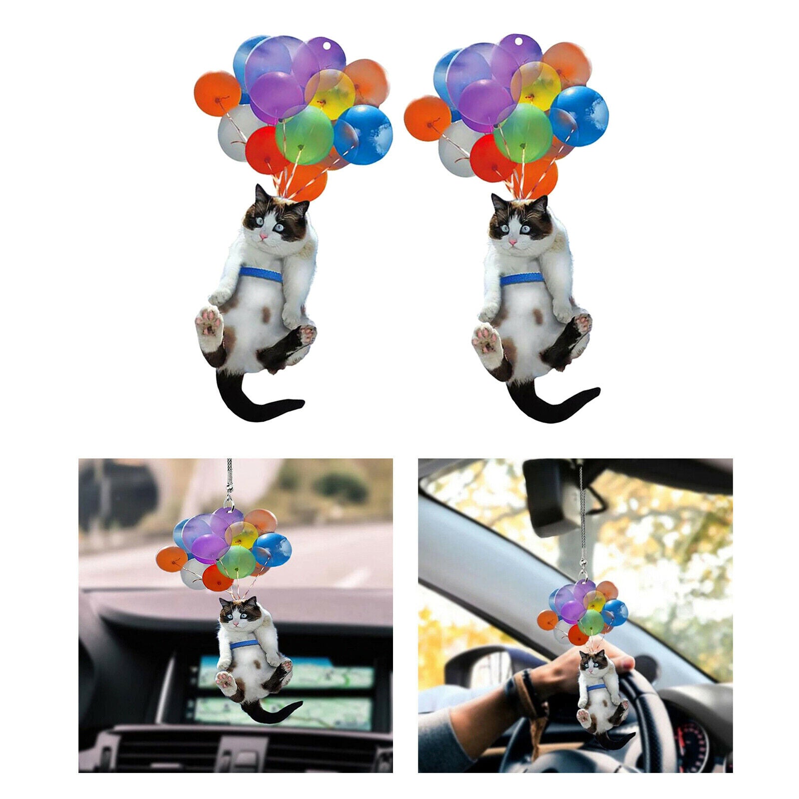 2pcs Creative Car Hanging Ornament with Colorful Balloons Window Ornament