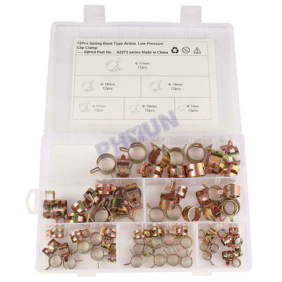 72x Î¦7mm-Î¦17mm 6 Size Spring Clip Fuel Line Hose Clip Water Pipe Air Tube Clamp