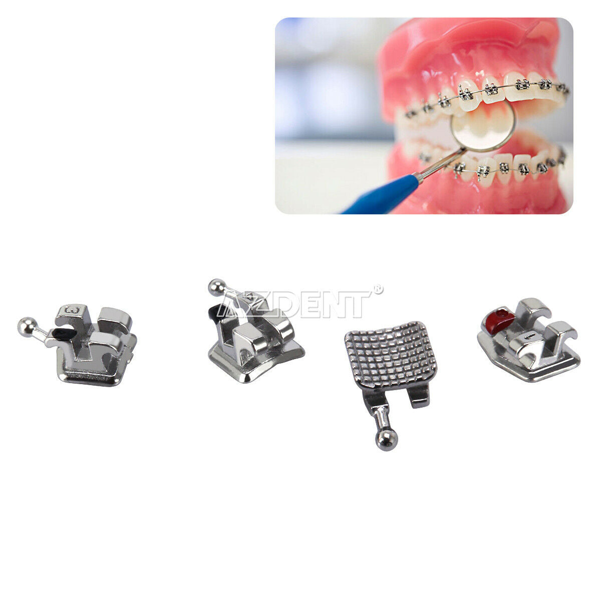 20X AZDENT Dental Dental MIM Monoblock Metal Brackets Mini MBT.022 Hooks 3-4-5