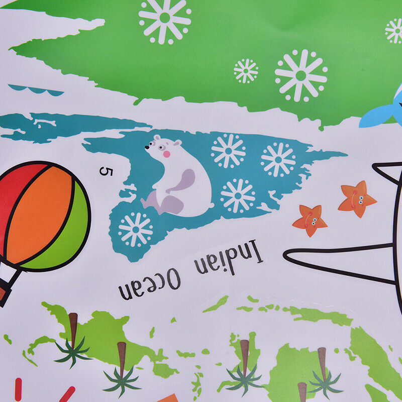 Cartoon Animal World Map Wall Stickers Kids Art Mural Removable Decorati.l8