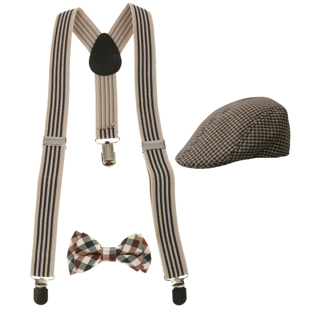 Cotton Kids Baby Y-back Suspender   Belt Bowtie  Tweed Flat