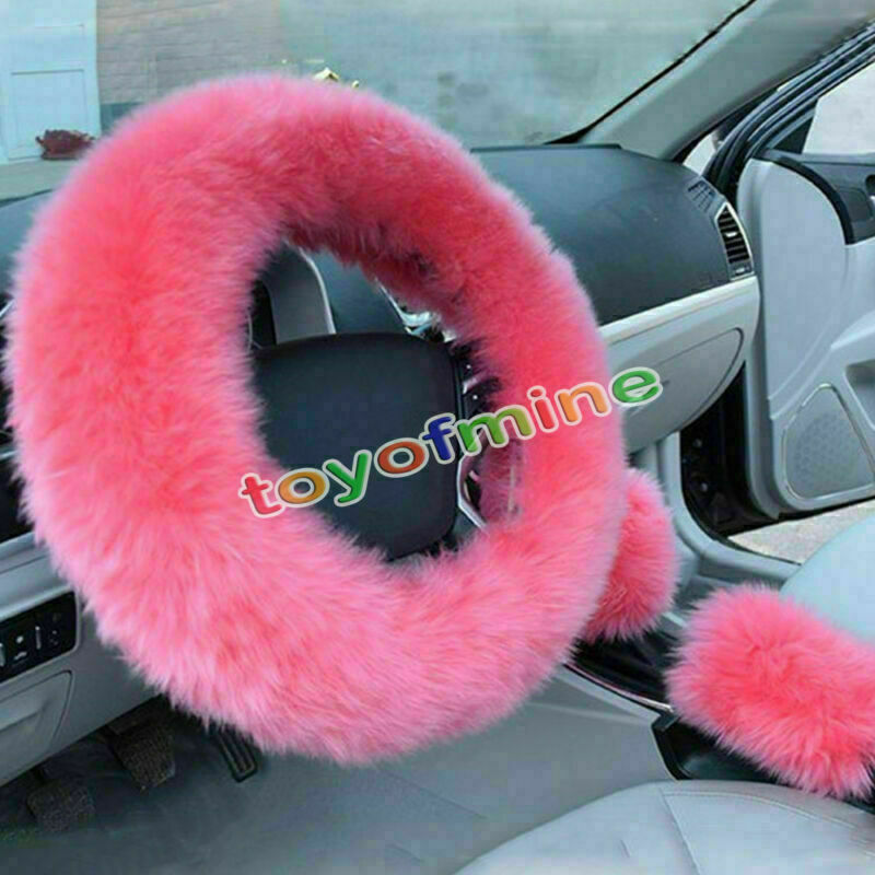 Pink Wool long Plush Winter Warm Steering Wheel Cover Woolen Auto Car Accessory