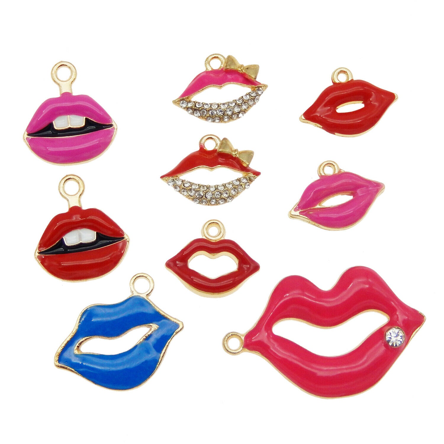 18PCS/Pack Mixed Assorted Kissing Lips Enamel Plated Charms Pendant DIY Findings