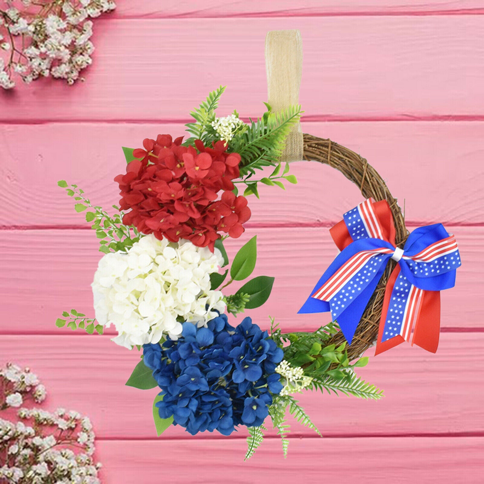 American Wreath Hydrangea Flower Garland Memorial Day Wall Hanging Ornament