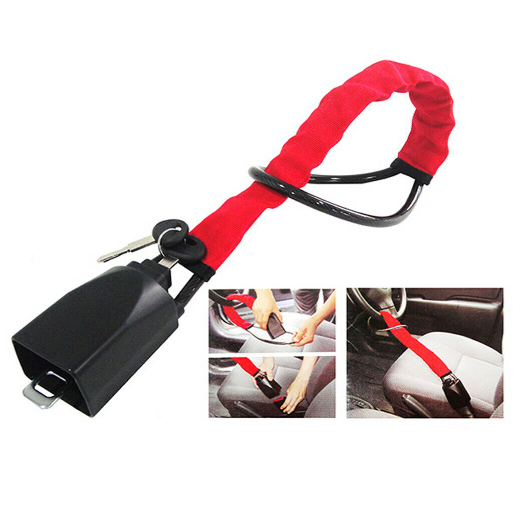 1piece Car Thicken Wrapped Steering Wheel Lock Anti-theft Steel Strap Black