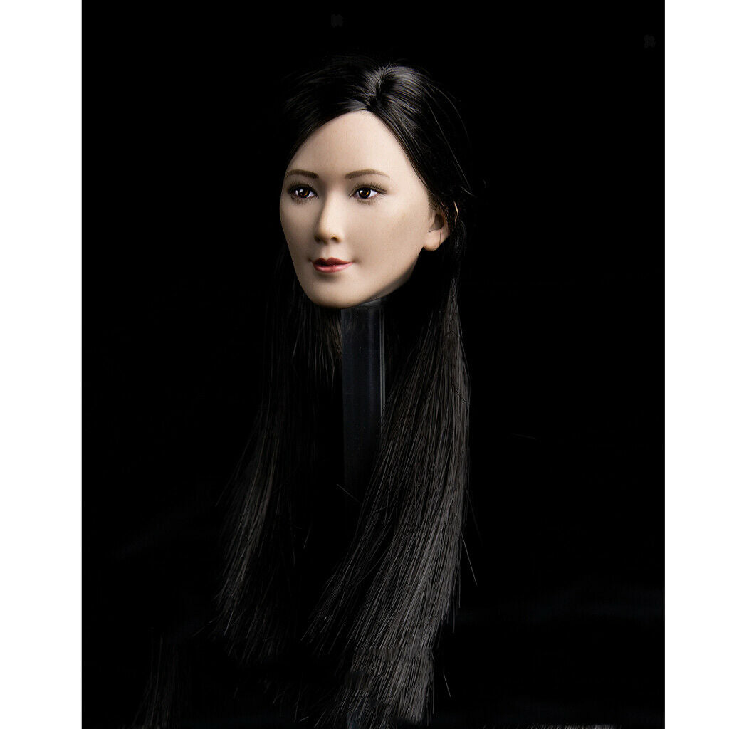 1/6 Scale Asian Girl Customized Head Sculpt for 12 inch Female Body, Long Black