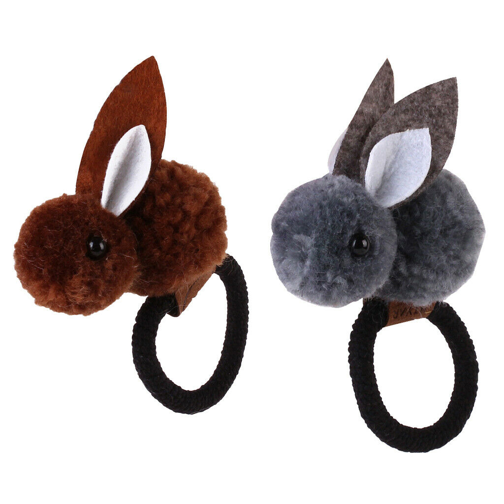 2pcs Baby Girl Hair Bow Elastic Ties Hoop Hair Holder - Ponytail Plush Rabbit