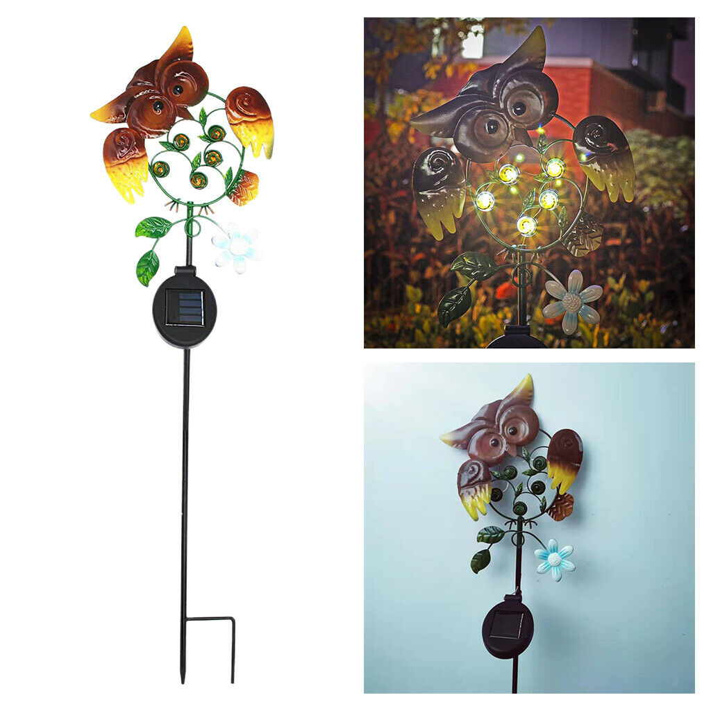 Metal Garden Statue Owl Solar LED Lights Stake Lawn Yard Outdoor Ornaments