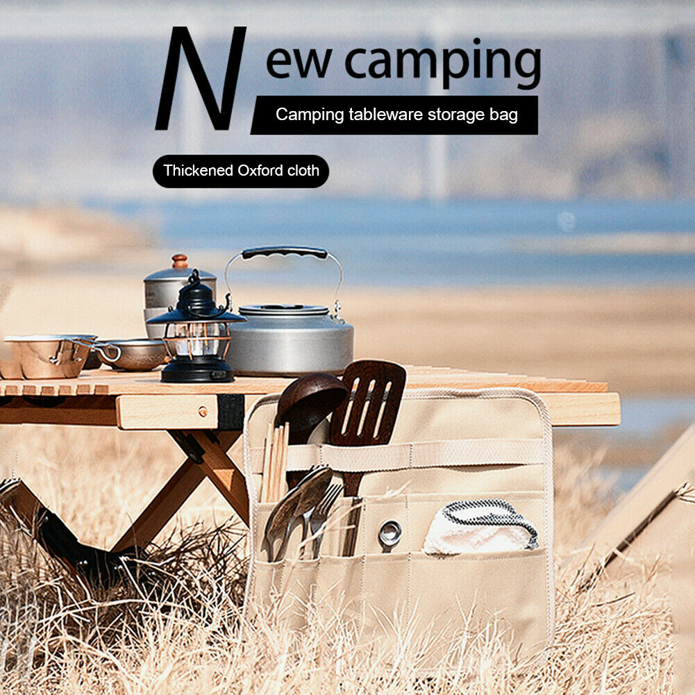 Outdoor Tableware Storage Bag Folding BBQ Picnic Camping Spoon Fork Holder @