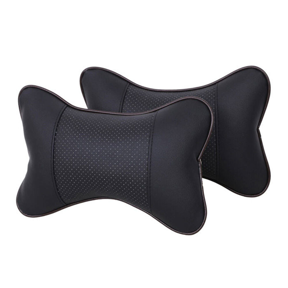 2x Universal PU Leather Car Seat Headrest Head Neck Support Pillow Soft Cushion