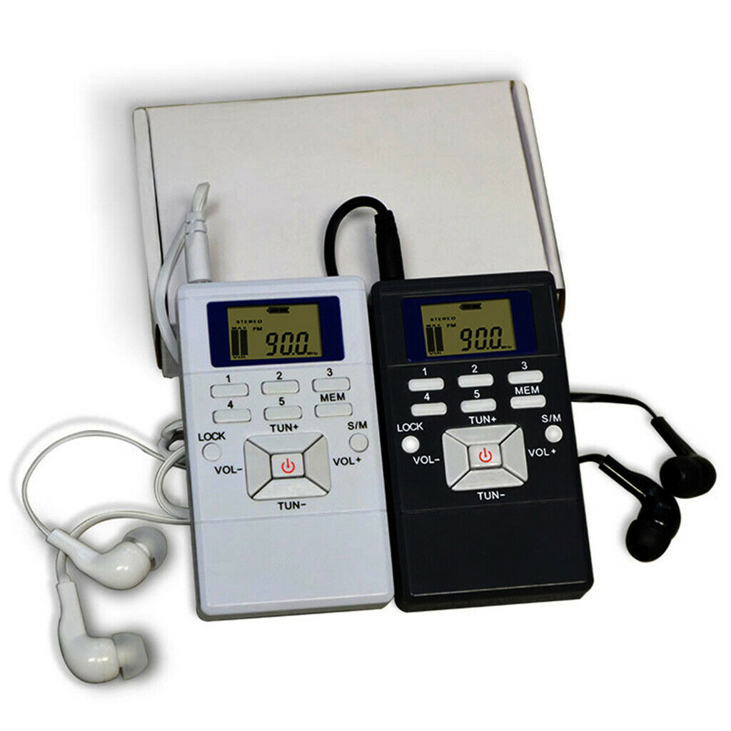 Portable Mini FM Digital Portable Pocket Radio and Earphone White