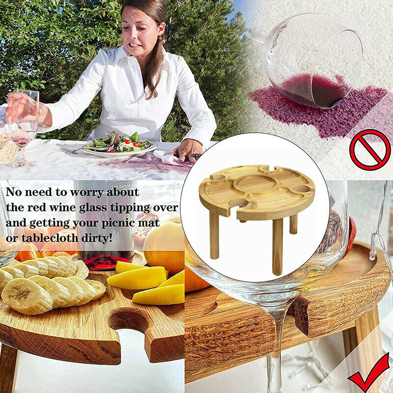 Wooden Outdoor Portable Folding Camping Picnic Table with Glass Holder RaODZ TL