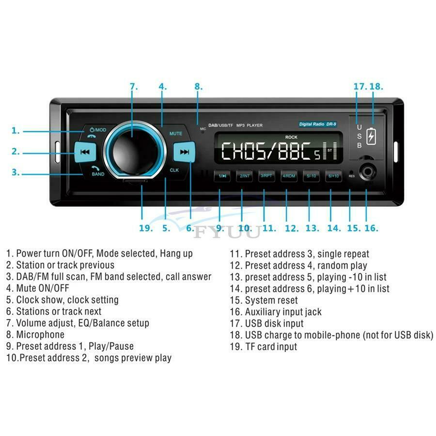 182*53*80mm  U-disk TF Card DAB+FM Bluetooth Car Radio Stereo Audio MP3 Player