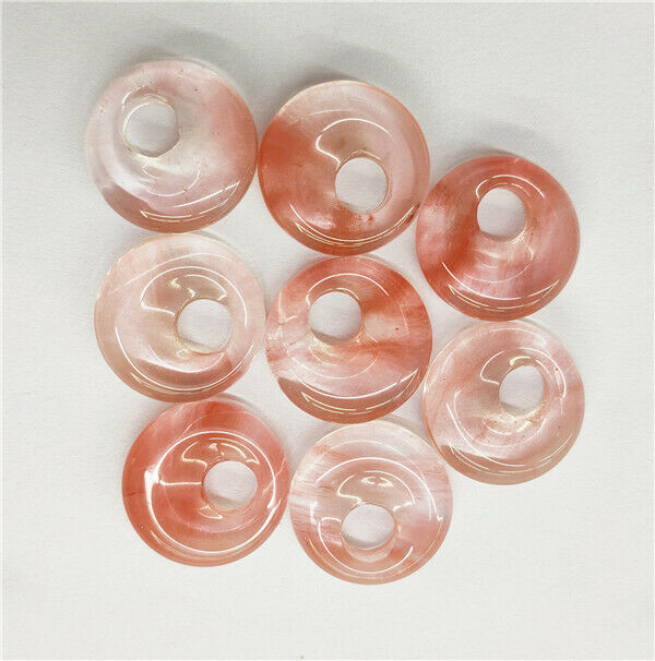 8Pcs 20mm White Cherry Quartz Donuts Pendant Bead for DIY Jewelry Necklace HH221