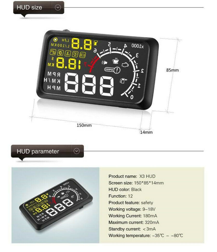 1x 5.5'' LCD Vehicle Car Pickup HUD Head Up Display Over Speed Warning Universal